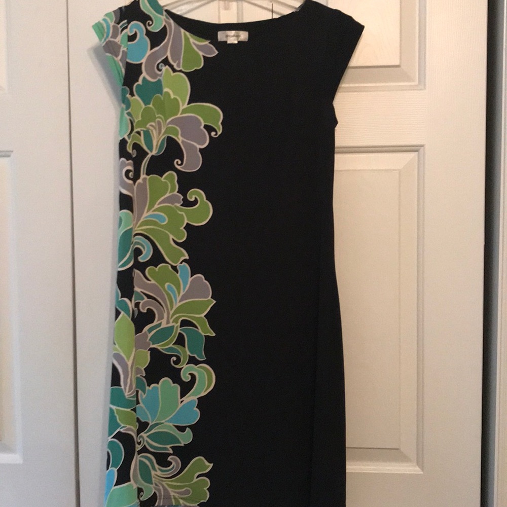 Tank dress black with green/blue pattern